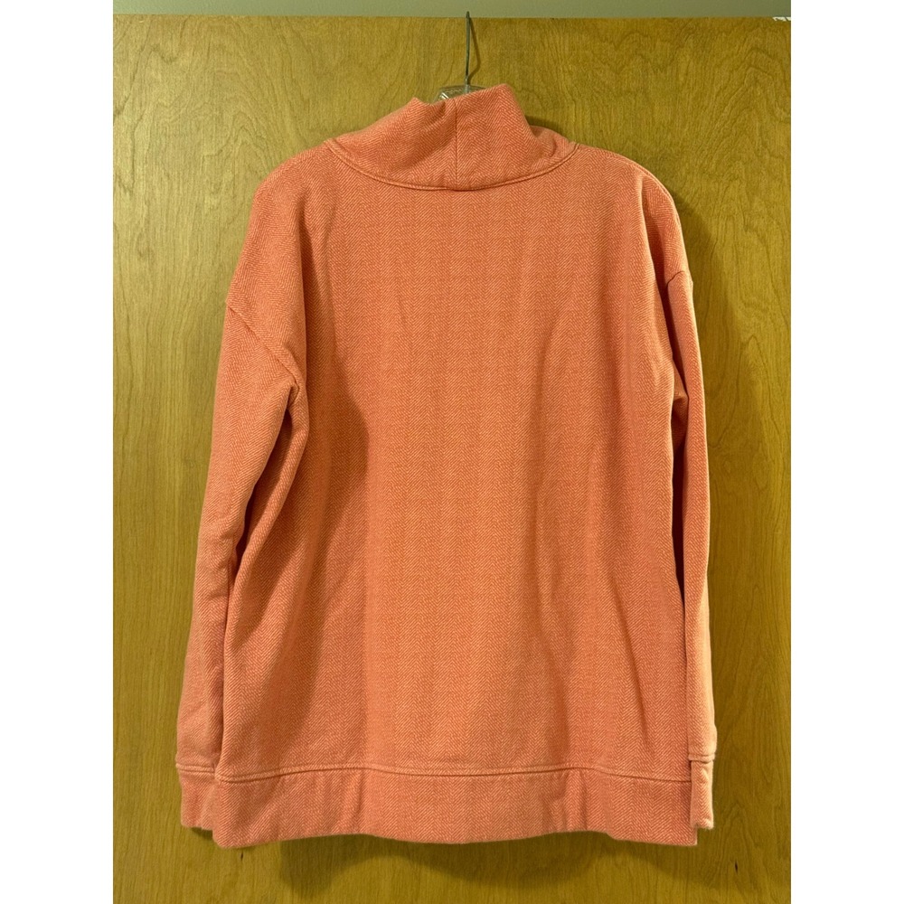 Columbia Womens XL Coral Pink Herringbone Funnel Neck Pullover Sweatshirt Pocket - Picture 2 of 6